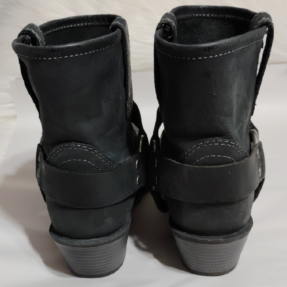 Justin Boots Black Leather Moto Boots Worn Once Sz.10B (XX-53) - Picture 6 of 12